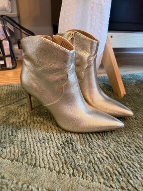 Express Metallic Gold Pointed-Toe Ankle Booties